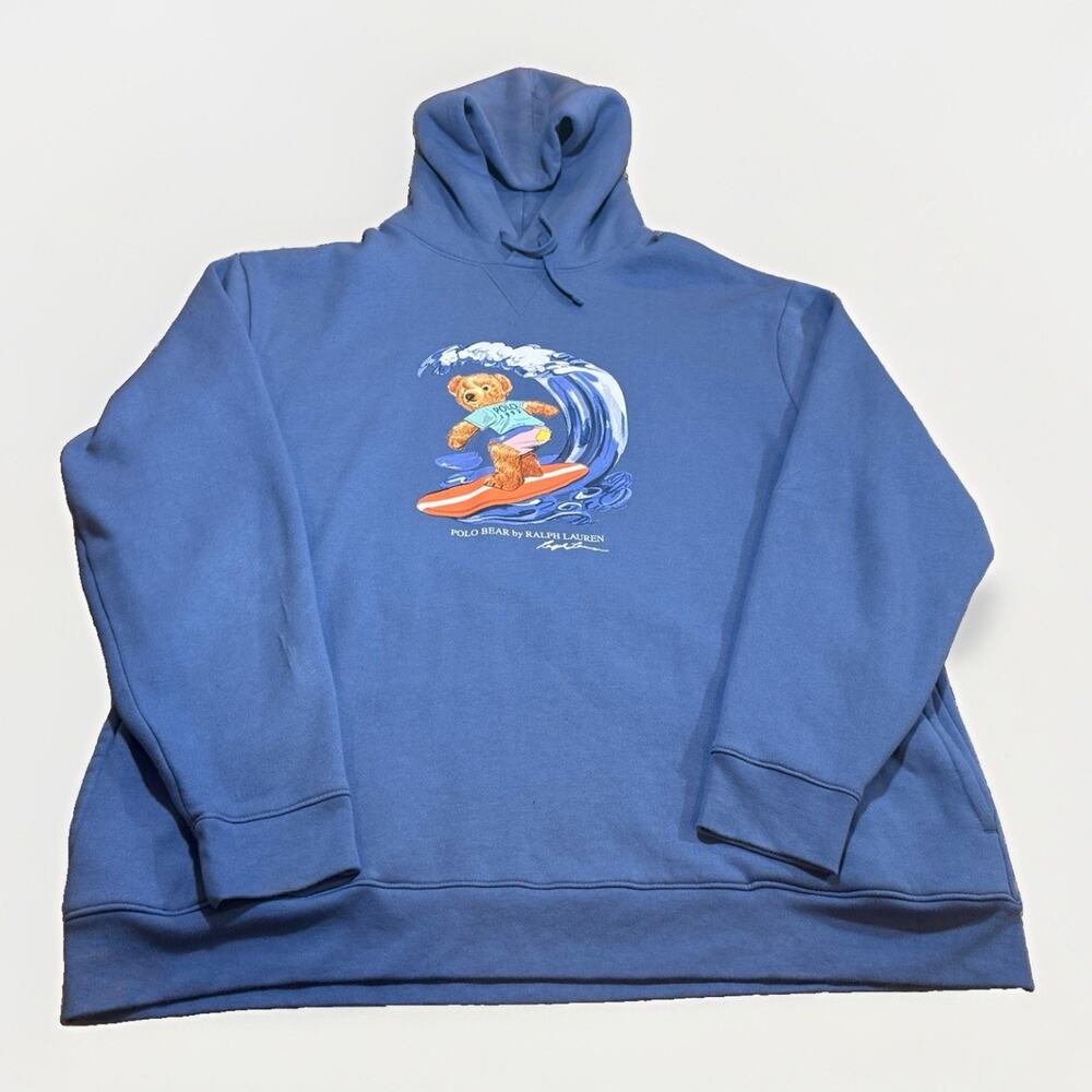 Men's Polo Ralph Lauren Hoodie Surf Bear Blue Pullover Sz 2XLT